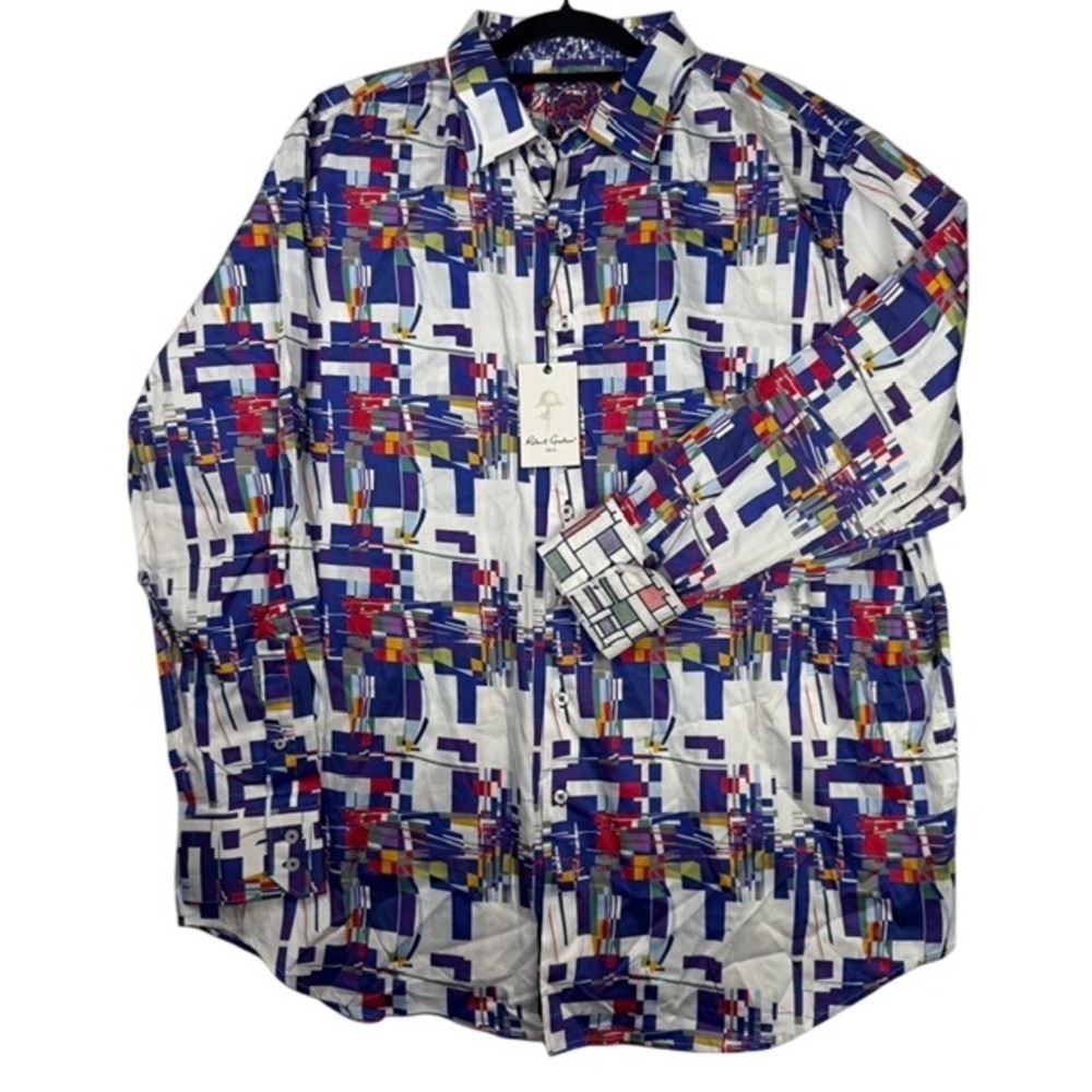 Robert Graham Interstates Button Down Shirt Abstract Geometric Multi 1XL